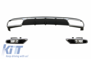 KITT brings you the new Rear Diffuser with Exhaust Muffler Tips Chrome suitable for Mercedes E-Class W212 Facelift (2013-2016) E65 Design only Standard Bumper