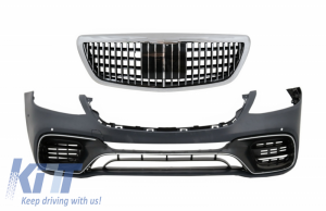 KITT brings you the new Front Bumper with Grille Chrome suitable for MERCEDES S-Class W222 Facelift (2014-06.2017) Vertical S63 Design