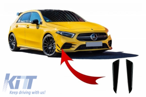 KITT brings you the new Front Bumper Flaps Side Fins Flacs suitable for MERCEDES A Class W177 V177 (04.2018-) A35 Design Black Edition