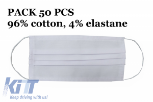 KITT brings you the new Package of 50 Reusable Mask with Folds 96% Cotton and 4% Elastane 2 Layers Unisex Washable