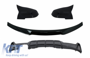 KITT brings you the new Rear Diffuser Left Double Outlet with Trunk Spoiler and Mirror Covers suitable for BMW 4 Series Coupe F32 (2013-up) M4 CSL M Performance Design Piano Black
