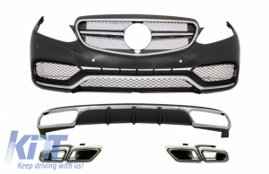 KITT brings you the new Front Bumper with Rear Diffuser and Exhaust Muffler Tips Chrome suitable for Mercedes E-Class W212 Facelift (2013-2016) only Standard Bumper
