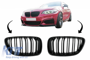 KITT brings you the new Central Kidney Grilles suitable for BMW 2 Series F22 F23 F87 (2014-up) Double Stripe M Design Piano Black