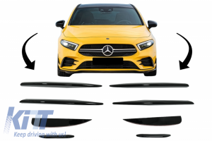 KITT brings you the new Front Bumper Splitters Fins Aero suitable for MERCEDES A Class W177 Hatchback V177 Sedan (04.2018-up) A45 Design Piano Black