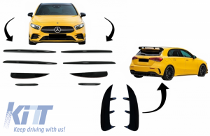 KITT brings you the new Front and Rear Bumper Splitters Fins Aero suitable for MERCEDES A Class W177 Hatchback (04.2018-up) A45 Design Piano Black