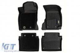 2 in 1 rubber and carpet mats suitable for Audi A8 D5 sedan after 2017, 4-piece set, black color from Frogum 5D Race Rock series-image-6232751