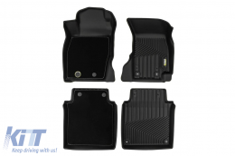 2 in 1 rubber and carpet mats suitable for Audi A8 D5 sedan after 2017, dalga version, 4-piece set, black color from Frogum 5D Race Rock series-image-6232809