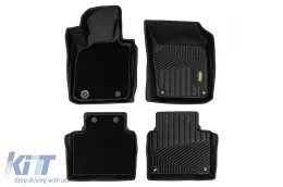 2 in 1 rubber and carpet mats suitable for Volvo S90 sedan, V90 wagon after 2016, from Frogum 5D Race Rock series, 4-piece set, black color-image-6232612
