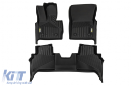 2 in 1 rubber and carpet mats suitable for Mercedes G class W464 2018-2023, W465 after 2024, from Frogum 5D Race Rock series, 3-piece set, black color-image-6232734