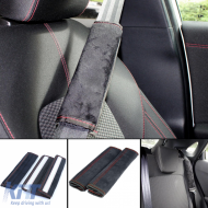 2x Seat Belt Pads Safety Belt Cushion Belt Protector Black with Red Stitching