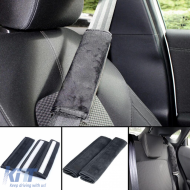 2x Seat Belt Pads Safety Belt Cushion Belt Protector Black with Grey Stitching