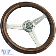35 wooden steering wheel with silver spokes vintage style - ODCIOAAR6014683