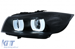 3D Angel Eyes LED DRL Xenon Headlights suitable for BMW 3 Series E90 E91 LCI (2008-2011) Black-image-6089262
