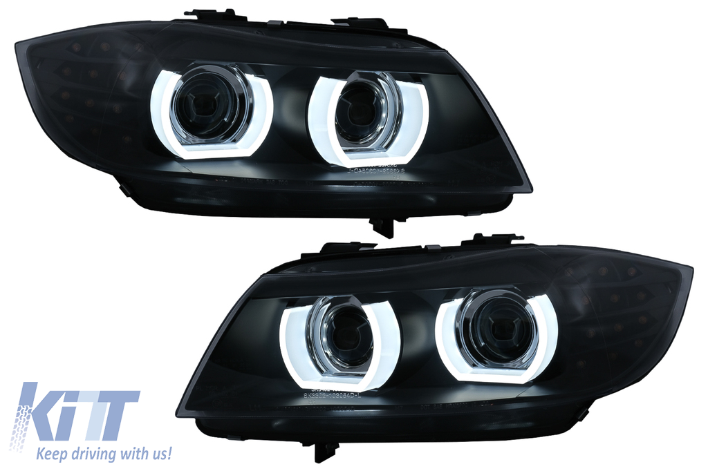 3D Angel Eyes LED DRL Xenon fényszórók megfelelő BMW 3-as sorozat E90 E91 LCI-hez AFS-sel (2008-2011) Fekete