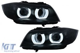 3D Angel Eyes LED DRL Xenon Headlights suitable for BMW 3 Series E90 E91 LCI with AFS (2008-2011) Black - HLBME90FLD1SBAFS