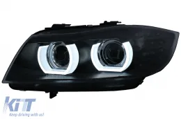 3D Angel Eyes LED DRL Ксенон Фарове подходящи за BMW 3 Series E90 E91 LCI (2008-2011) Черен-image-6089260