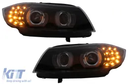 3D Angel Eyes LED DRL Ксенон Фарове подходящи за BMW 3 Series E90 E91 LCI (2008-2011) Черен-image-6089267