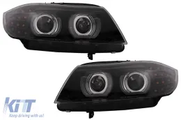 3D Angel Eyes LED DRL Ксенон Фарове подходящи за BMW 3 Series E90 E91 LCI (2008-2011) Черен-image-6089272