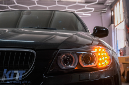 3D Angel Eyes LED DRL Ксенон Фарове подходящи за BMW 3 Series E90 E91 LCI (2008-2011) Черен-image-6099731