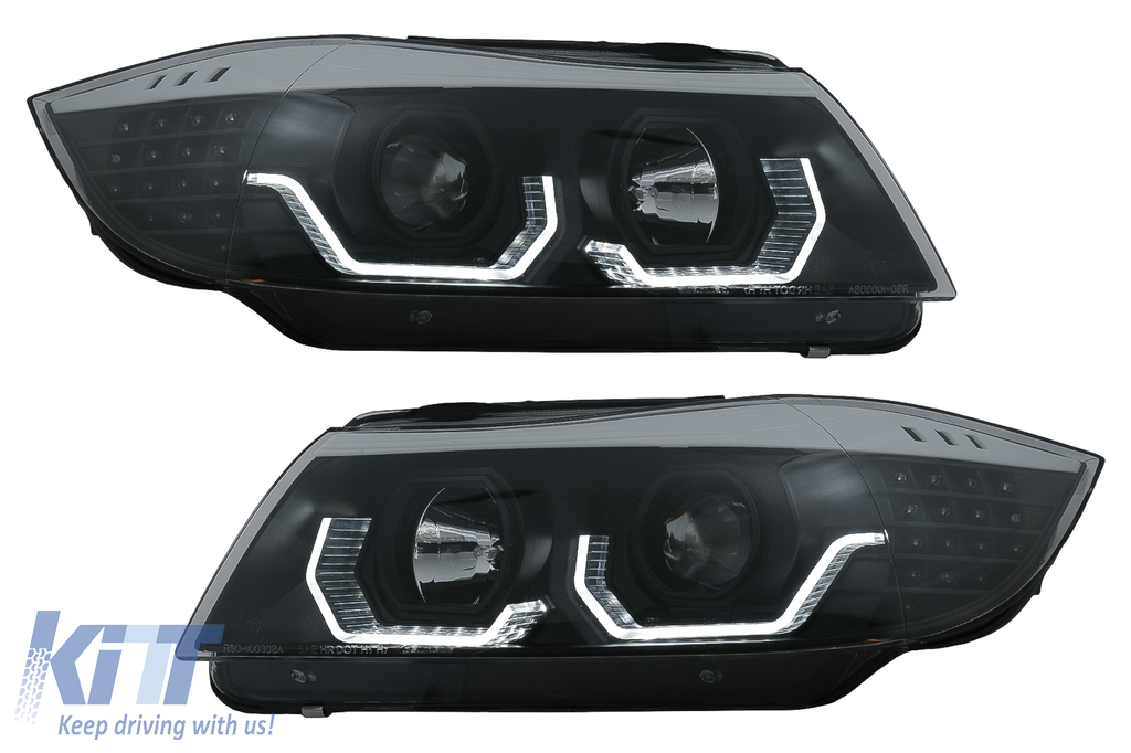 BMW E90/E91 (05-08) 3D LED Angel Eyes BLACK LHD Fényszóró
