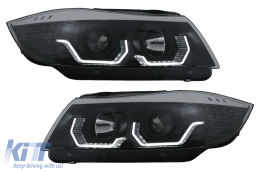 3D LED Angel Eyes Headlights suitable for BMW 3 Series E90 Limousine E91 Touring (03.2005-08.2008) LHD Black - HLBME90BLED