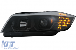 3D LED Angel Eyes Фарове подходящи за BMW 3 Series E90 Лимузина E91 Touring (03.2005-08.2008) LHD Черен-image-6078897