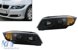 3D LED Angel Eyes Фарове подходящи за BMW 3 Series E90 Лимузина E91 Touring (03.2005-08.2008) LHD Черен-image-6088238