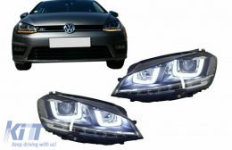 Фарове 3D LED DRL , подходящи за VW Golf 7 VII (2012-2017) Сребърен R-Line LED течаща динамична последователност Въртящи се светлини-image-6081908