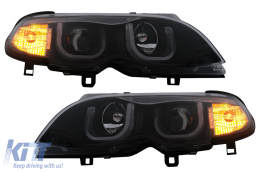 3D U LED Angel Eyes fényszórók BMW 3 E46 Facelift Limousine Touring (2001-2005) modellekhez, Fekete-image-6093172