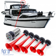 image-12-5-tone boat horn La Cucaracha melody horn with compressor red 118dB 12 volt