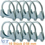 image-16-58mm exhaust clamps U-bolt clamp pipe clamp universal 10 pieces