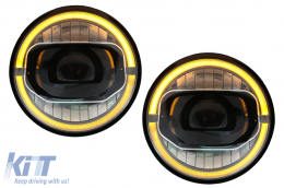 image-77-7-инчови CREE LED Фарове DRL Angel Eye Amber подходящи за преобразуване на Jeep Wrangler JK (2007-2017) в модел 2018+