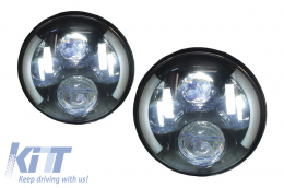 7 инча CREE LED Фарове подходящи за Jeep Wrangler JK (2007-2017) Mercedes G-Class W463 (1989-2017) Land Rover Defender Half Halo Черен-image-6022606