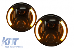 7 инча CREE LED Фарове подходящи за Jeep Wrangler JK (2007-2017) Mercedes G-Class W463 (1989-2017) Land Rover Defender Half Halo Черен-image-6022608