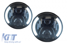 7 инча CREE LED Фарове подходящи за Jeep Wrangler JK (2007-2017) Mercedes G-Class W463 (1989-2017) Land Rover Defender Half Halo Черен-image-6022610