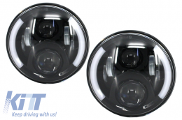 image-23-7 инча CREE LED Фарове подходящи за Jeep Wrangler JK (2007-2017) Mercedes G-Class W463 (1989-2017) Land Rover Defender Half Halo Черен