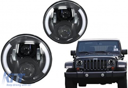 7 инча CREE LED Фарове подходящи за Jeep Wrangler JK (2007-2017) Mercedes G-Class W463 (1989-2017) Land Rover Defender Half Halo Черен-image-6107160