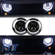 7 Inch CREE LED Első lámpák angyalszem gyűrű DRL Jeep Wrangler JK TJ LJ Land Rover Defender Mercedes W463 fekete-image-5999902