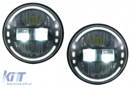 7 Inch CREE LED Headlights Angel Eye Halo DRL suitable for Jeep Wrangler JK TJ LJ JL Land Rover Defender Mercedes W463 - HLU7INCHKKB