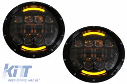 image-17-7 inčna CREE LED Prednja svijetla Angel Eye Amber Halo DRL pogodna za Jeep Wrangler JK TJ LJ Land ROVER Defender Mercedes W463 crna