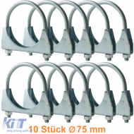 75mm exhaust clamps U-bolt clamp pipe clamp universal 10 pieces