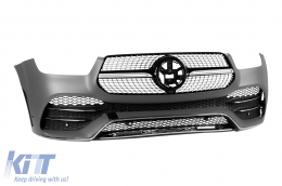 A Design Line front bumper suitable for Mercedes GLE W167, GLE Coupe C167 2018-2023, after 2024 with chrome/black diamond grille.-image-6237340