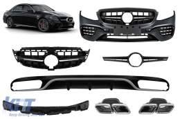 image-40-A Design package type E63 suitable for Mercedes E-Class W213 2016-2019 with chrome tips and chrome trim, for the model with standard rear bumper.