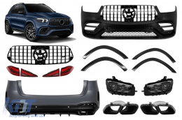 A Design package type GLE63 suitable for Mercedes GLE SUV W167 2018-2023, with black lacquer elements, LED headlights, and LED taillights - ABMEBK6009923