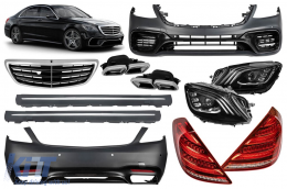 image-18-A Design package type S63 suitable for Mercedes S W222 2013-2017 with headlights, taillights, grille, side skirts for long wheelbase