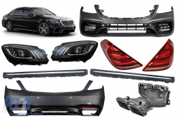 A Design package type S63 suitable for Mercedes S-Class W222 2017-2020, with headlights, taillights, side skirts for long wheelbase - ABBKM6020584