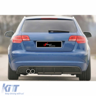image-14-A3 8P S3 Style Rear Diffuser Left Double Outputs Piano Black Vacuum Plastic / 2008-2012