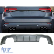 A3 8V HB FL S3 Rear Diffuser Left+Right Double Outputs Dark Grey ABS / 2017-2019 (Standart Bmp) - DTRBDA6026027