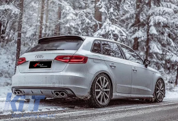 A3 8V S3 HB Rear Diffuser Piano Black Vacuum Plastic / 2012-2016 (Left+Right Double Outputs) - DTRBDA6026589