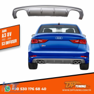 image-9-A3 8V S3 Sedan Rear Diffuser Left + Right Double Outputs Dark Grey ABS / 2012-2016 (Standart Bmp)